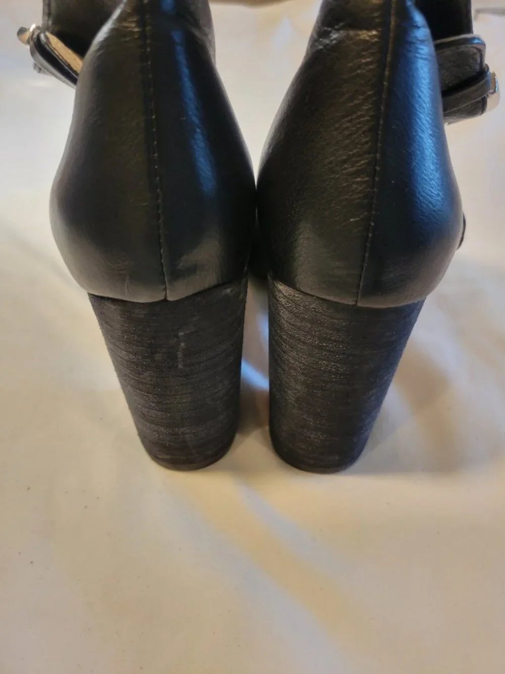 Silent D Anthropologie Black Leather Double Buckle Mary Jane Heels EU 36 US 6